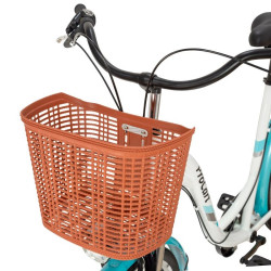 Bicicleta dama, roti 28 inch, 7 viteze Shimano, V-Brake, cos cumparaturi, portbagaj, alb turcoaz