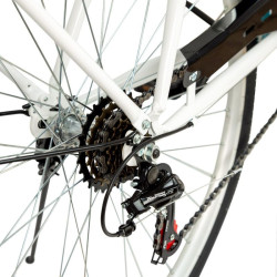Bicicleta dama, roti 28 inch, 7 viteze Shimano, V-Brake, cos cumparaturi, portbagaj, alb turcoaz