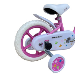 Bicicleta 12 inch, roti ajutatoare, cos cumparaturi, sistem franare V-brake, alb roz