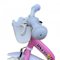 Bicicleta 12 inch, roti ajutatoare, cos cumparaturi, sistem franare V-brake, alb roz