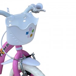 Bicicleta 12 inch, roti ajutatoare, cos cumparaturi, sistem franare V-brake, alb roz