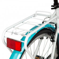 Bicicleta dama, roti 28 inch, 7 viteze Shimano, V-Brake, cos cumparaturi, portbagaj, alb turcoaz