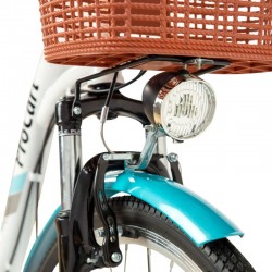 Bicicleta dama, roti 28 inch, 7 viteze Shimano, V-Brake, cos cumparaturi, portbagaj, alb turcoaz