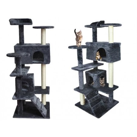 Ansamblu de joaca pentru pisici, elemente rotative, 5 etaje, materiale ecologice, 133x49x62cm, 13kg, gri