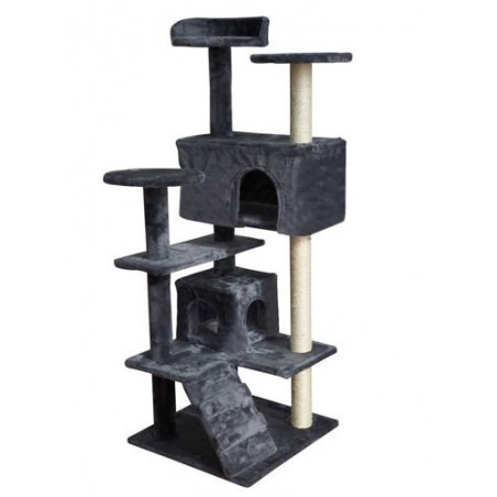 Ansamblu de joaca pentru pisici, elemente rotative, 5 etaje, materiale ecologice, 133x49x62cm, 13kg, gri