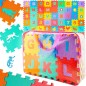 Covor tip puzzle din spuma, 72 elemente, litere, cifre si animale