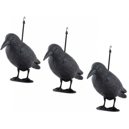 Set 3 sperietori alungarea pasarilor, figurine decorative, Corb 34x15cm, negru