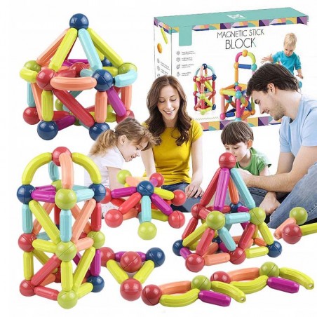 Set magnetic de constructie, joc creativ pentru copii, 66 piese diferite forme si culori