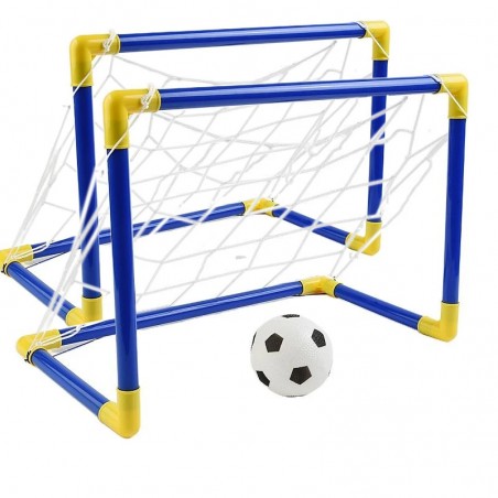 Set mini poarta fotbal, minge si pompa umflare, 2 porti 60x29x41 cm
