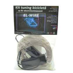 Kit fir luminos El Wire pentru tuning roti bicicleta, lungime 4 m, invertoare incluse