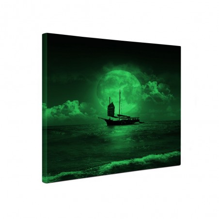 Tablou canvas fosforescent Barca pe mare, 30x30 cm