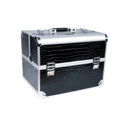 Geanta pentru cosmetice cu organizator, margini metalice, neagra