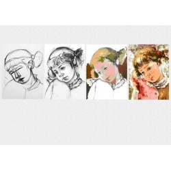 Set Tablou Dual-View  Lectia de pictura in 4 pasi - Portret