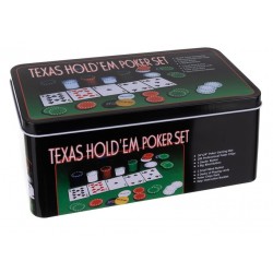 Set de poker Texas Holdem, 200 jetoane, 2 pachete carti de joc, 6 persoane, 3 jetoane incluse