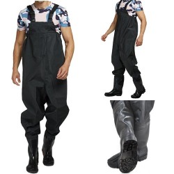Costum pescuit, impermeabil, incaltaminte marime 43, talpa 27,5 cm, talpa antialunecare, pieptar salopeta, 140x64 cm, negru