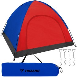 Cort camping pentru 4 persoane, impermeabil, husa transport, 190x190x2 cm, albastru/rosu