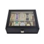 Cutie depozitare ceasuri, 10 compartimente, siguranta inchidere, 20,3x25,7x8cm, negru