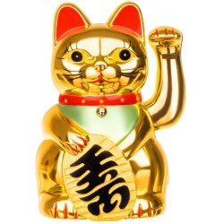 Pisica norocoasa Feng Shui, 10x15x8cm, alimentare baterii, auriu