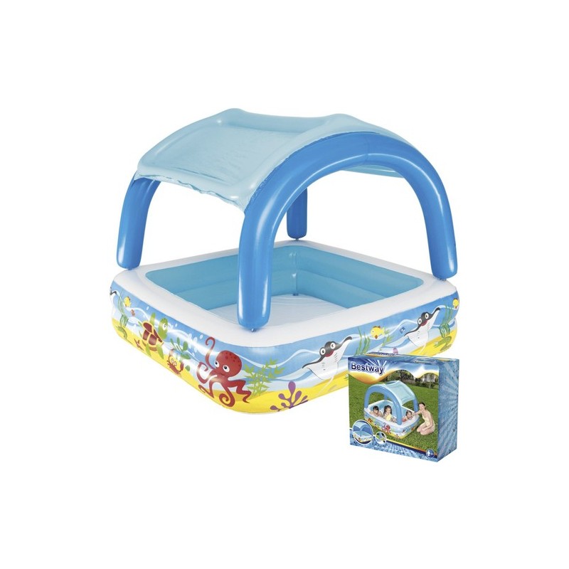 Piscina gonflabila pentru copii, baldachin detasabil, capacitate 265l, design vesel, 147x147x122cm Piscina gonflabila pentru copii, baldachin detasabil, capacitate 265l, design vesel, 147x147x122cm