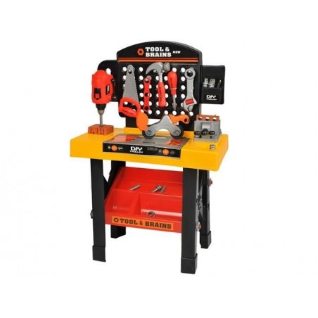 Banc de lucru pentru copii, atelier constructii, 50 unelte, 50x26x75 cm, multicolor