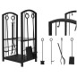 Suport depozitat lemne semineu, inaltime 73 cm, 2 nivele, 4 accesorii otel, negru