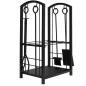 Suport depozitat lemne semineu, inaltime 73 cm, 2 nivele, 4 accesorii otel, negru