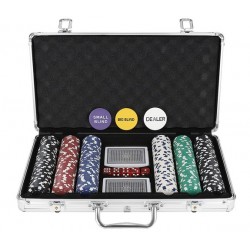 Set poker, 300 jetoane cazinou, 2 pachete de carti, cutie aluminiu tip valiza