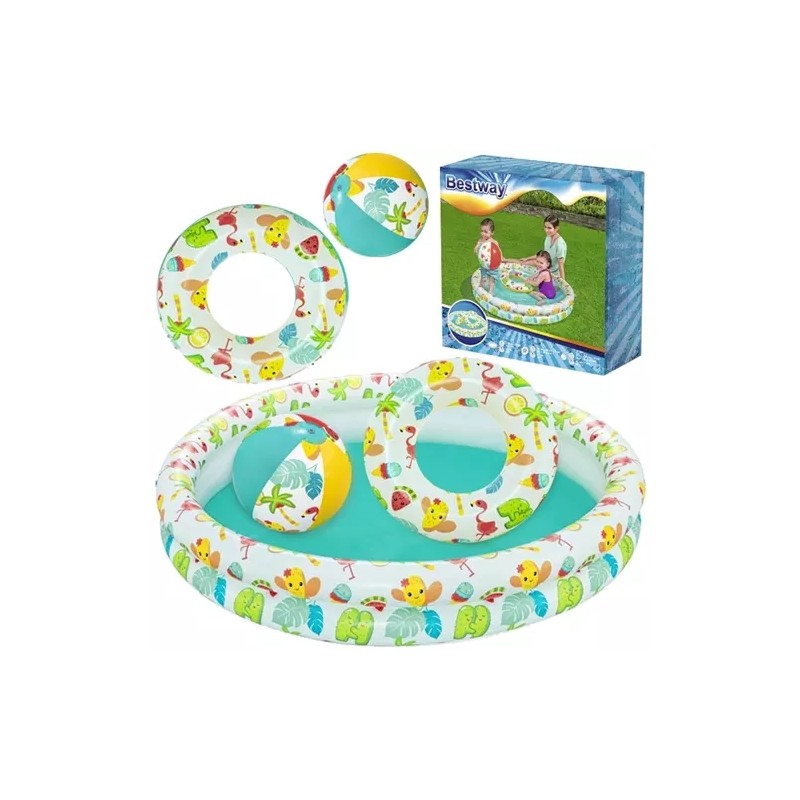 Piscina gonflabila pentru copii, diametru 122 cm, minge, colac, capacitate 114l, imprimeu vesel Piscina gonflabila pentru copii, diametru 122 cm, minge, colac, capacitate 114l, imprimeu vesel