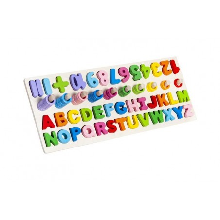 Puzzle alfabet si numere, 45x18x8 cm, lemn, multicolor