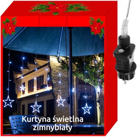 Instalatie Craciun, tip perdea, model stele, 138 LED-uri, lumina alba-rece, 3.6W, lungime 5.5 m