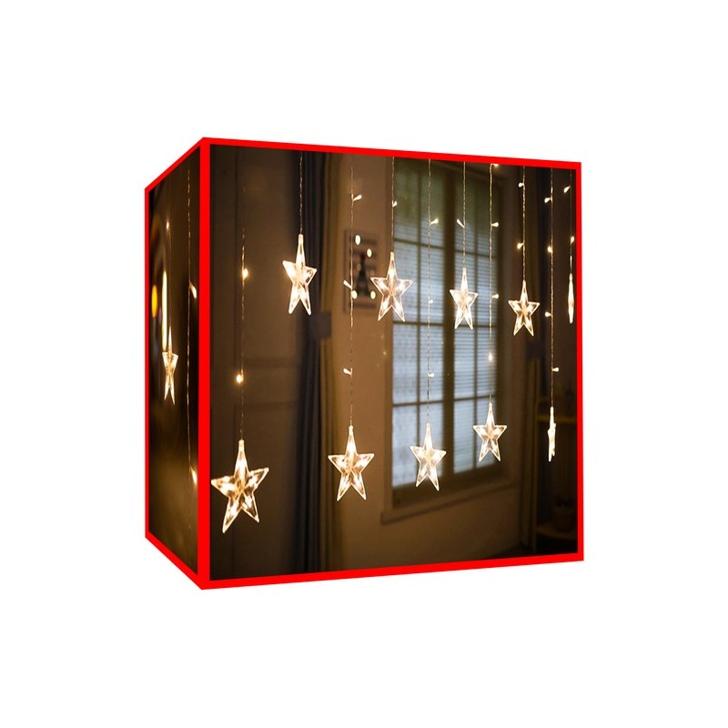 Instalatie tip perdea, model stele, 108 LED-uri alb-calde, 8 moduri iluminare, 5.5 metri