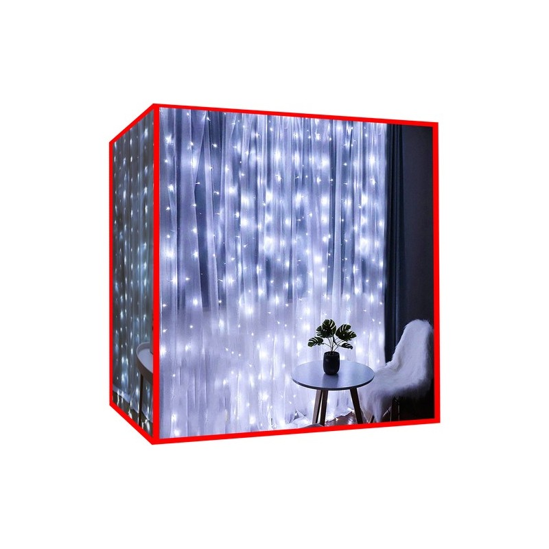 Perdea luminoasa 6W, 300 LED-uri, lumina rece, 8 moduri iluminare, IP44, 6,15 m, 230V/31V