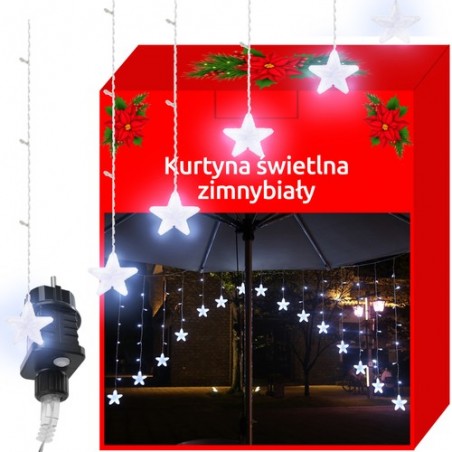 Instalatie Craciun, perdea stele, 138 LED-uri alb reci, 8 moduri iluminare, 5.6 metri