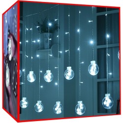 Instalatie Craciun, tip perdea, model globuri, 108 LED-uri cu lumina alba-rece, 8 moduri iluminare, 5.15m, IP44