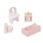Set mobilier pentru papusi, 22 piese, diverse accesorii, 21x21x14cm, alb si roz