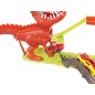 Dinozaur lansator cu pista pentru masinute, 2 masinute incluse, 49x8,5x33cm, multicolor