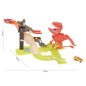 Dinozaur lansator cu pista pentru masinute, 2 masinute incluse, 49x8,5x33cm, multicolor