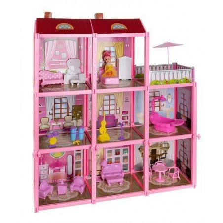 Casa pentru papusi, 3 nivele, 8 camere, piese de mobilier, papusa inclusa