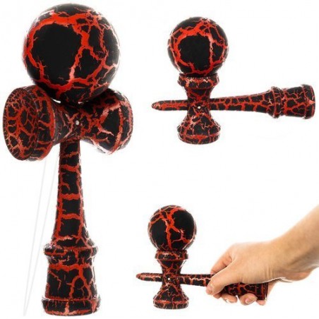 Joc de indemanare, kendama din lemn, 18x7x5,5 cm, rosu