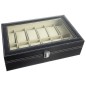 Cutie depozitare ceasuri, 12 compartimente, inchidere de siguranta, 30x20,5x8 cm, negru