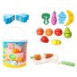 Set creativ legume/fructe pentru copii, 14 piese, lemn, multicolor