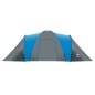 Cort camping, 6 persoane, vestibul cu baldachin, plasa tantari, 5,7x2x2,1m, gri/albastru