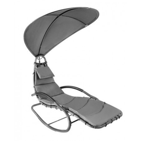 Leagan de exterior cu acoperis, sarcina maxima 110 kg, design ergonomic, perna inclusa, rezistenta UV, cadru metalic, gri