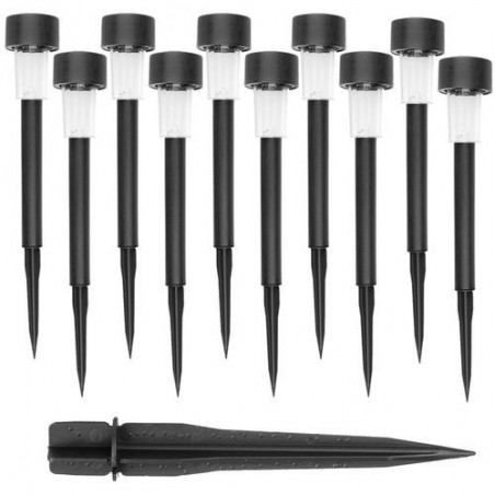 Set 10 lampi solare LED exterior, lumina alba-calda, baterie incorporata, rezistenta intemperii, negru