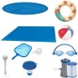 Set piscina gonflabila extensibila rotunda 20 in 1, accesorii, pompa, filtru, covoras, termometru, 4 tablete