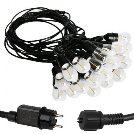 Ghirlanda LED decorativa, lumina alba-calda, waterproof, soclu E27, IP44, lungime 11,6 metri, negru