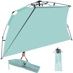 Cort plaja, usa intrare, protectie UV, impermeabil, 3 ferestre, fermoar inchidere, 15x15x84 cm, verde