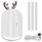 Umidificator aer cu difuzor aromaterapie, 220 ml, design cornite ren, LED RGB, 3 filtre incluse, intrare USB, 2W, alb