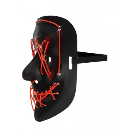 Masca carnaval LED, 3 moduri iluminare, universala, banda elastica, polipropilena, 20x18 cm, negru rosu