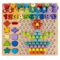 Set puzzle educativ operatii matematice, cifre, forme geometrice, undita magnet, margele, lemn, 30x30x7,5 cm, multicolor